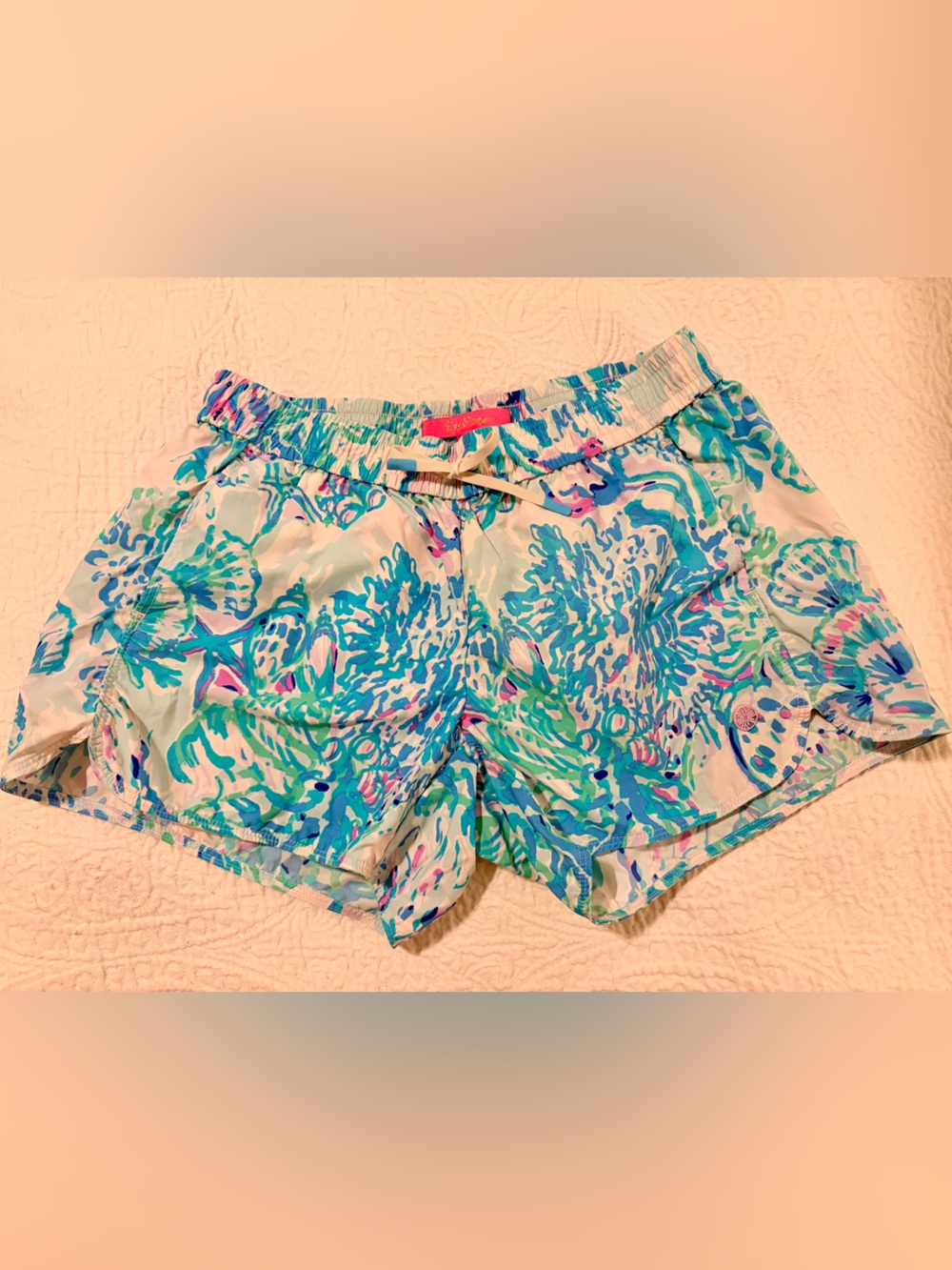 Lilly Pulitzer Teal & Pink Coral-Print Athletic Shorts